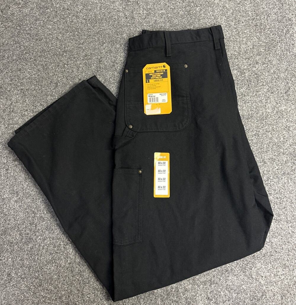 NWT Carhartt Mens 40x32 Loose Fit Duck Double-Front Utility Work Pant Black